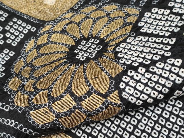 平和屋本店●極上 振袖 総絞り 束ね熨斗花文 黒地 金彩 逸品 CYAA4643s6