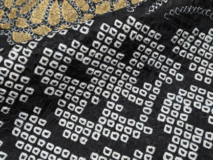 平和屋本店●極上 振袖 総絞り 束ね熨斗花文 黒地 金彩 逸品 CYAA4643s6