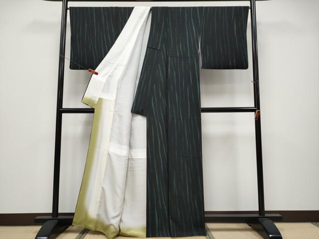 平和屋着物●極上　名門　藤娘きぬたや・総絞り　杢目絞り　紬　黒地　さが美扱い　逸品　CYAA4648s6