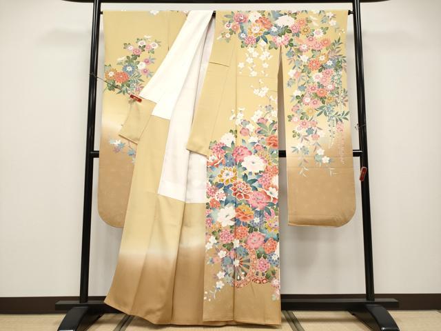 平和屋着物●極上　振袖　友禅　作家物　花車文　暈し染め　逸品　CYAA4649s6