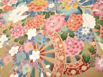 平和屋着物●極上　振袖　友禅　作家物　花車文　暈し染め　逸品　CYAA4649s6