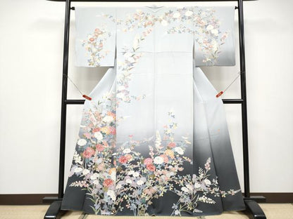 平和屋本店●極上 十日町 加賀草木友禅の第一人者 田村哲彦 訪問着 枝菊文 暈し染め 逸品 CYAA4652s6