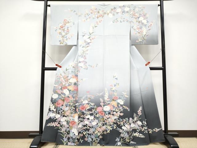 平和屋本店●極上 十日町 加賀草木友禅の第一人者 田村哲彦 訪問着 枝菊文 暈し染め 逸品 CYAA4652s6
