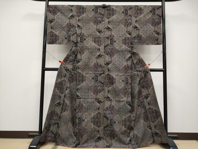 平和屋着物●極上　本場大島紬　割込み絣　更紗花唐草文　逸品　CYAA4653s6
