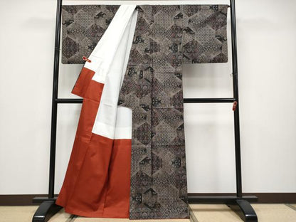 平和屋着物●極上　本場大島紬　割込み絣　更紗花唐草文　逸品　CYAA4653s6