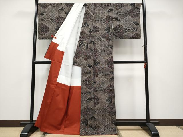 平和屋着物●極上　本場大島紬　割込み絣　更紗花唐草文　逸品　CYAA4653s6