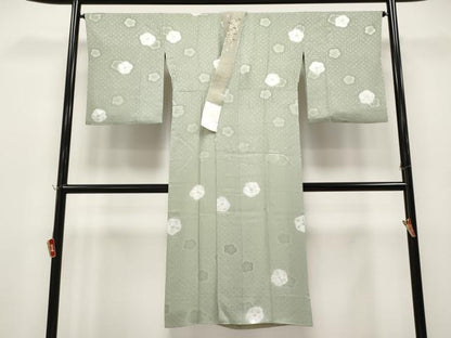 平和屋着物●上質な長襦袢　袷　絞り　舞花文　半衿刺繍　山葵色地　逸品　CYAA4659s6