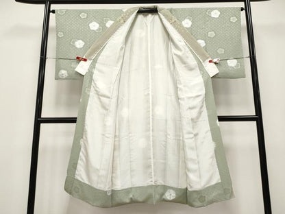 平和屋着物●上質な長襦袢　袷　絞り　舞花文　半衿刺繍　山葵色地　逸品　CYAA4659s6