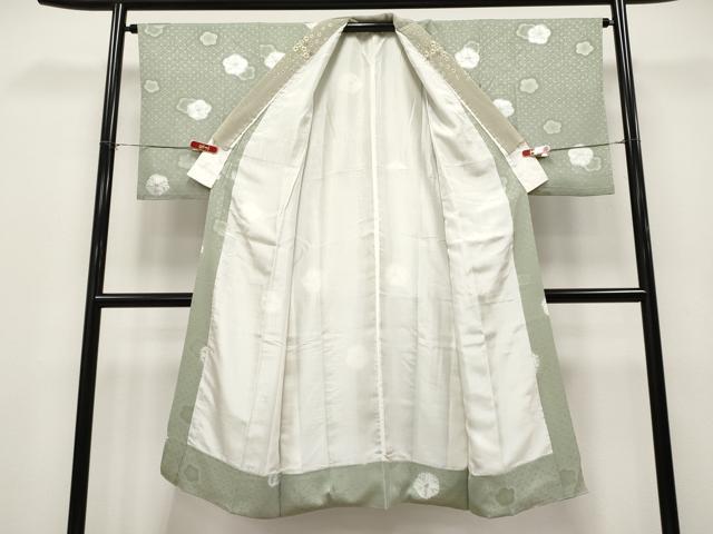 平和屋着物●上質な長襦袢　袷　絞り　舞花文　半衿刺繍　山葵色地　逸品　CYAA4659s6