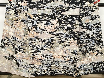 平和屋着物●極上　訪問着　駒刺繍　御所解文　黒地　金彩　逸品　未使用　CYAA4662s6