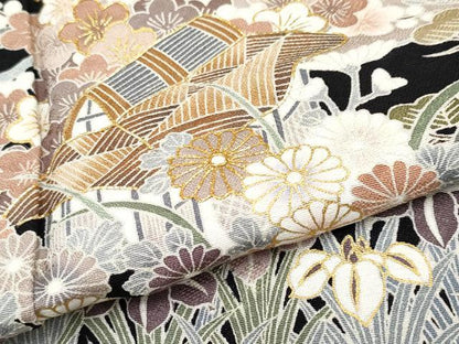 平和屋着物●極上　訪問着　駒刺繍　御所解文　黒地　金彩　逸品　未使用　CYAA4662s6