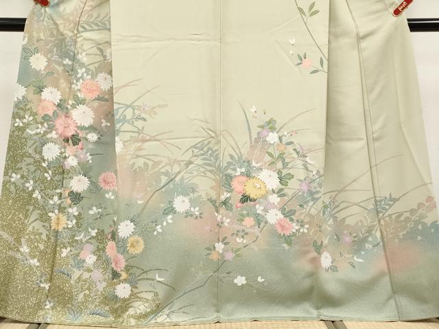 平和屋着物●極上　訪問着　友禅　作家物　枝花文　砂色地　逸品　未使用　CYAA4665s6