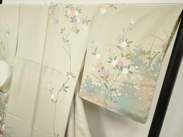平和屋着物●極上　訪問着　友禅　作家物　枝花文　砂色地　逸品　未使用　CYAA4665s6