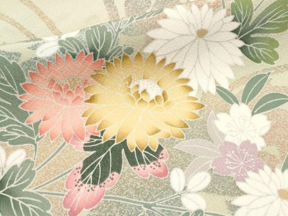 平和屋着物●極上　訪問着　友禅　作家物　枝花文　砂色地　逸品　未使用　CYAA4665s6