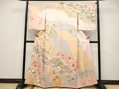 平和屋着物●極上　訪問着　絞り　雪輪重ね花文　金彩　逸品　CYAA4666s6