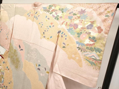 平和屋着物●極上　訪問着　絞り　雪輪重ね花文　金彩　逸品　CYAA4666s6