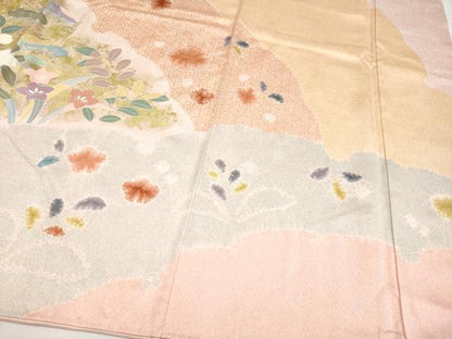 平和屋着物●極上　訪問着　絞り　雪輪重ね花文　金彩　逸品　CYAA4666s6