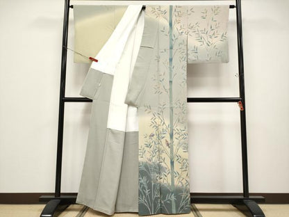 平和屋本店●極上　十日町　加賀草木友禅の第一人者　田村哲彦　訪問着　笹竹　雀　暈し染め　逸品　CYAA4668s6