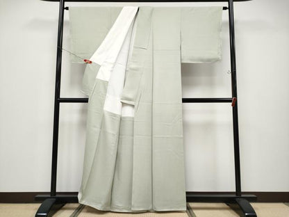 平和屋着物●極上　本加賀友禅作家　毎田仁郎監修　色無地　草花地紋　柳鼠色地　逸品　未使用　CYAA4671s6