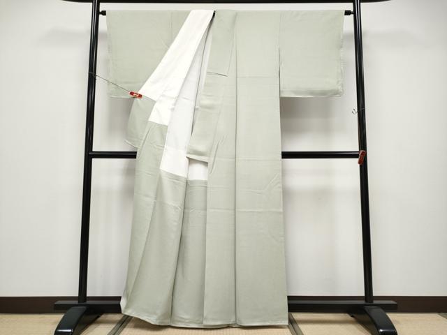 平和屋着物●極上　本加賀友禅作家　毎田仁郎監修　色無地　草花地紋　柳鼠色地　逸品　未使用　CYAA4671s6