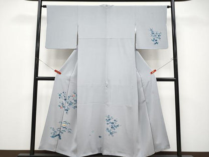 平和屋着物●極上　人間国宝　五代　田畑喜八　訪問着　駒刺繍　枝花文　霞色地　逸品　CYAA4676s6