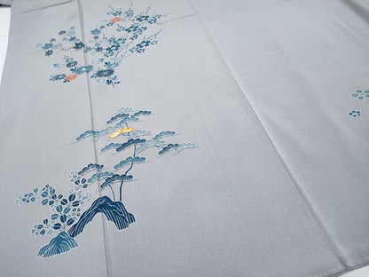 平和屋着物●極上　人間国宝　五代　田畑喜八　訪問着　駒刺繍　枝花文　霞色地　逸品　CYAA4676s6