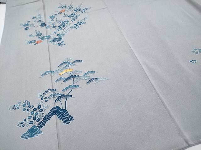 平和屋着物●極上　人間国宝　五代　田畑喜八　訪問着　駒刺繍　枝花文　霞色地　逸品　CYAA4676s6