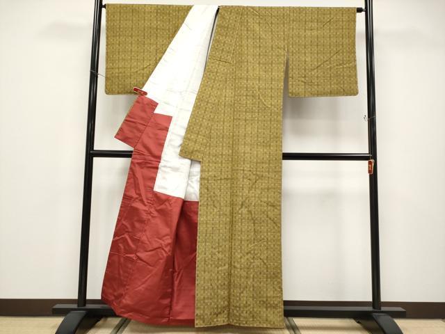 平和屋着物●極上　越後花織紬　桑茶色地　逸品　未使用　CYAA4678s6