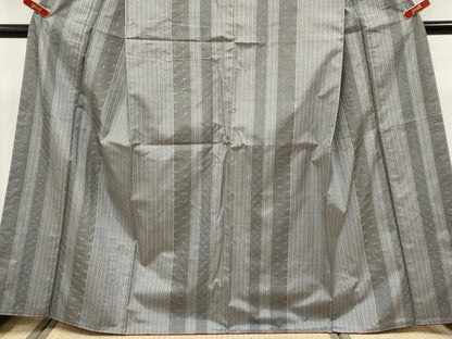 平和屋着物●極上　紬　刺繍　刺し子　七宝麻の葉間道　煤色地　逸品　未使用　CYAA4680s6