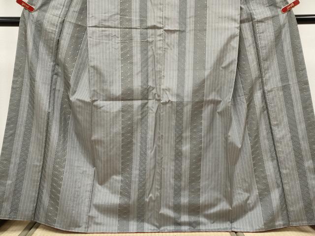 平和屋着物●極上　紬　刺繍　刺し子　七宝麻の葉間道　煤色地　逸品　未使用　CYAA4680s6