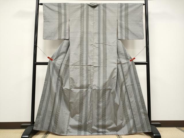 平和屋着物●極上　紬　刺繍　刺し子　七宝麻の葉間道　煤色地　逸品　未使用　CYAA4680s6