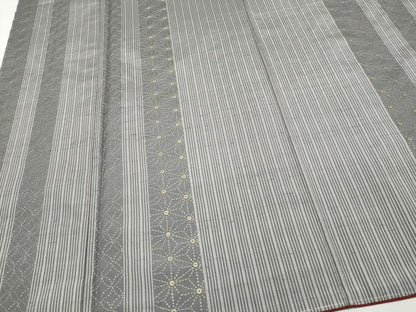 平和屋着物●極上　紬　刺繍　刺し子　七宝麻の葉間道　煤色地　逸品　未使用　CYAA4680s6