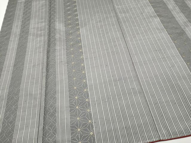 平和屋着物●極上　紬　刺繍　刺し子　七宝麻の葉間道　煤色地　逸品　未使用　CYAA4680s6
