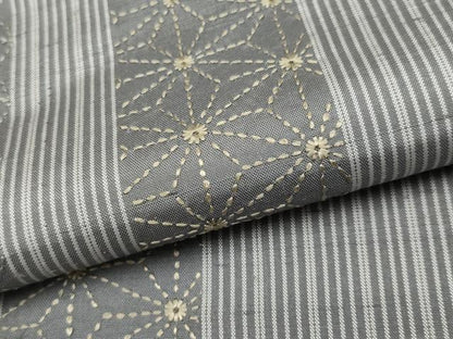 平和屋着物●極上　紬　刺繍　刺し子　七宝麻の葉間道　煤色地　逸品　未使用　CYAA4680s6