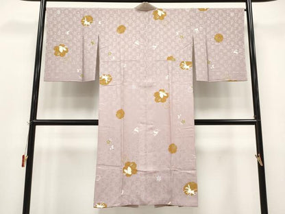 平和屋着物●上質な長襦袢　袷　跳兎雪輪花蝶文　半衿刺繍　薄柿色地　逸品　CYAA4683s6