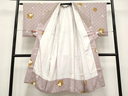 平和屋着物●上質な長襦袢　袷　跳兎雪輪花蝶文　半衿刺繍　薄柿色地　逸品　CYAA4683s6
