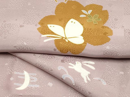平和屋着物●上質な長襦袢　袷　跳兎雪輪花蝶文　半衿刺繍　薄柿色地　逸品　CYAA4683s6