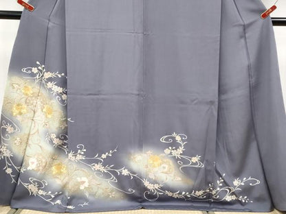 平和屋着物●極上　訪問着　駒刺繍　花唐草文　暈し染め　金彩　薄鼠色地　逸品　未使用　CYAA4690s6