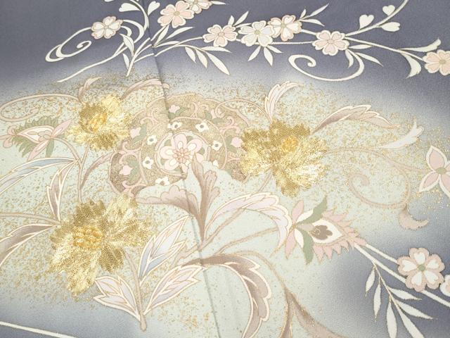 平和屋着物●極上　訪問着　駒刺繍　花唐草文　暈し染め　金彩　薄鼠色地　逸品　未使用　CYAA4690s6