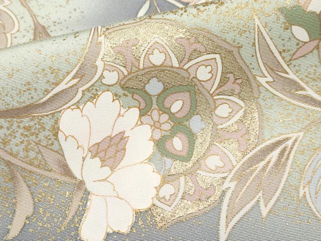 平和屋着物●極上　訪問着　駒刺繍　花唐草文　暈し染め　金彩　薄鼠色地　逸品　未使用　CYAA4690s6
