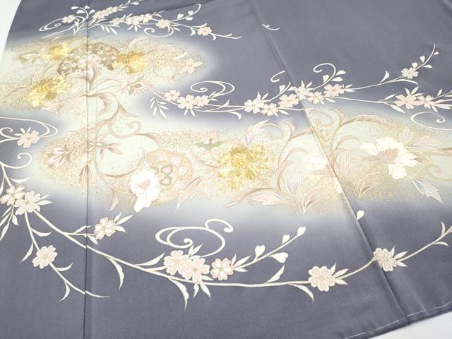 平和屋着物●極上　訪問着　駒刺繍　花唐草文　暈し染め　金彩　薄鼠色地　逸品　未使用　CYAA4690s6