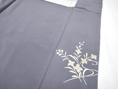 平和屋着物●極上　訪問着　駒刺繍　花唐草文　暈し染め　金彩　薄鼠色地　逸品　未使用　CYAA4690s6