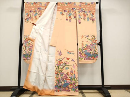 平和屋本店●極上　本場琉球紅型　振袖・長襦袢セット　紅型　花鳥文　洒落柿色地　鬼しぼ縮緬　逸品　CYAA4692s6