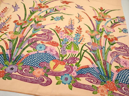 平和屋本店●極上　本場琉球紅型　振袖・長襦袢セット　紅型　花鳥文　洒落柿色地　鬼しぼ縮緬　逸品　CYAA4692s6