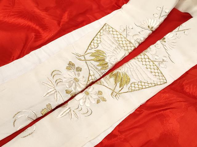 平和屋本店●極上　アンティーク　大正ロマン　振袖・長襦袢セット　駒刺繍　御所車扇面枝花文　黒地　金銀彩　逸品　CYAA4694s6