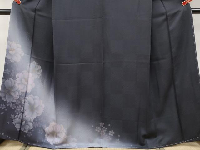 平和屋着物●極上　訪問着　創作　蜃気楼染　舞花文　暈し染め　紫黒色地　反端付き　逸品　未使用　CYAA4703s6