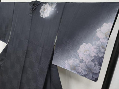 平和屋着物●極上　訪問着　創作　蜃気楼染　舞花文　暈し染め　紫黒色地　反端付き　逸品　未使用　CYAA4703s6