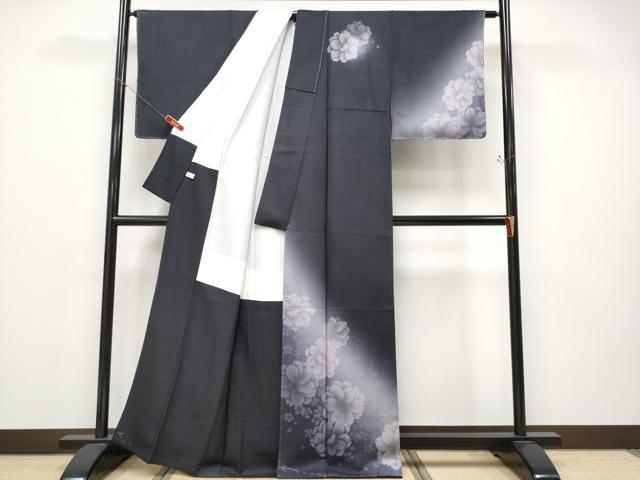 平和屋着物●極上　訪問着　創作　蜃気楼染　舞花文　暈し染め　紫黒色地　反端付き　逸品　未使用　CYAA4703s6