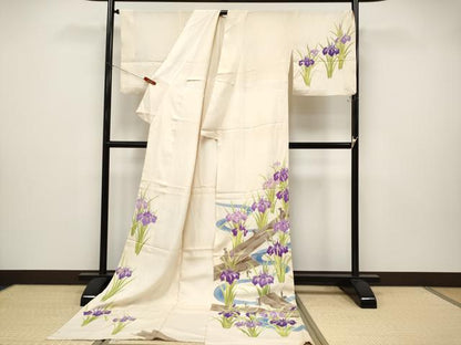 平和屋本店＊希少　夏物　訪問着　お引きずり・お引き摺り　絽　舞妓　芸妓　八ツ橋　薄卵色地　八掛付き　逸品　CYAA4709s6