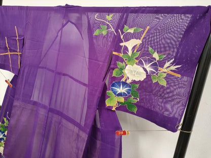 平和屋本店＊希少 夏物 訪問着 お引きずり・お引き摺り 紗 舞妓 芸子 朝顔 桑の実色地 八掛付き 逸品 CYAA4710s6